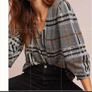 Anthropologie Current Air Plaid Structured Top Womens Size Small Menswear Look